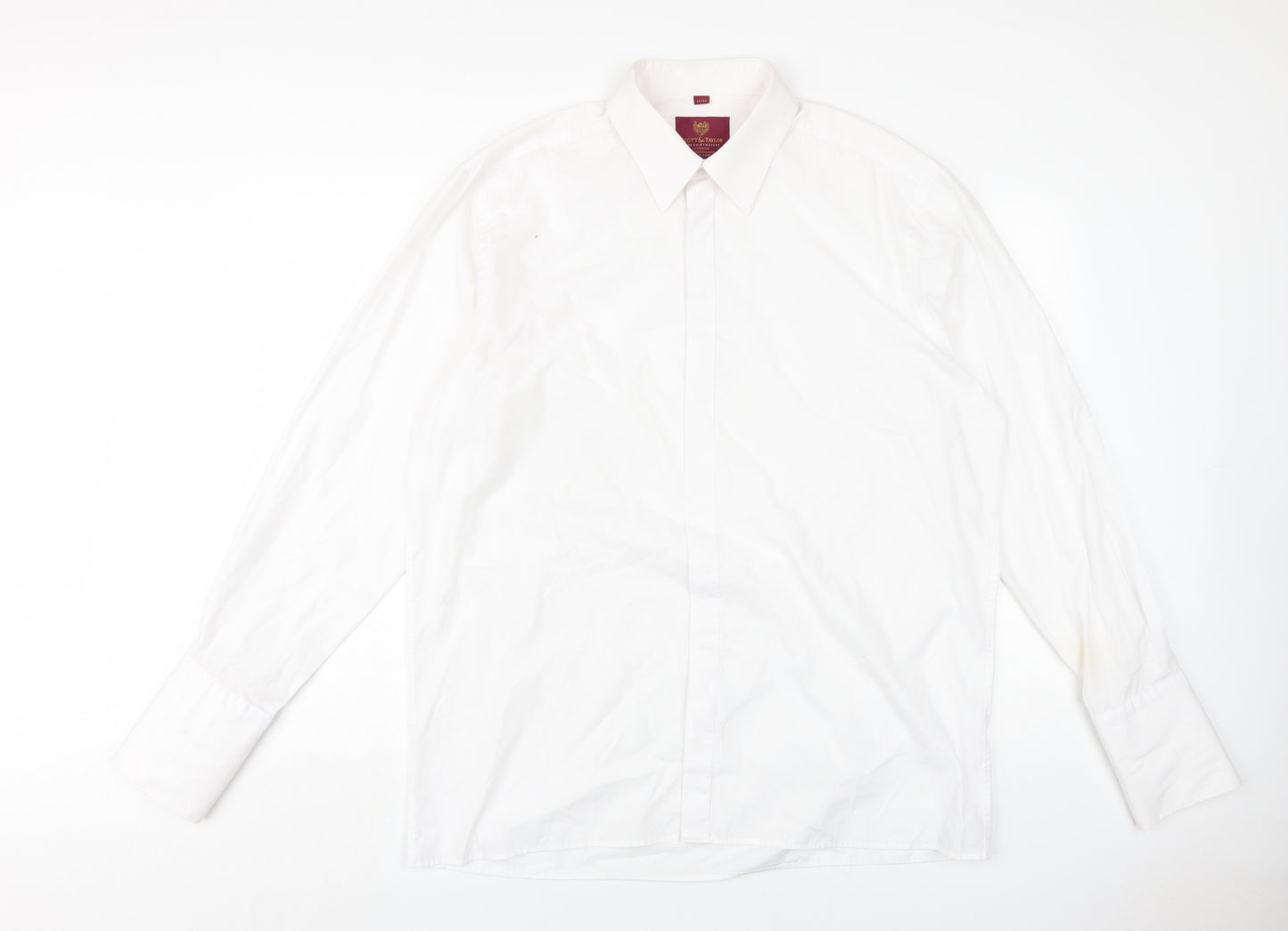Scott & Taylor Mens White Cotton Dress Shirt Size 17 Collared Button