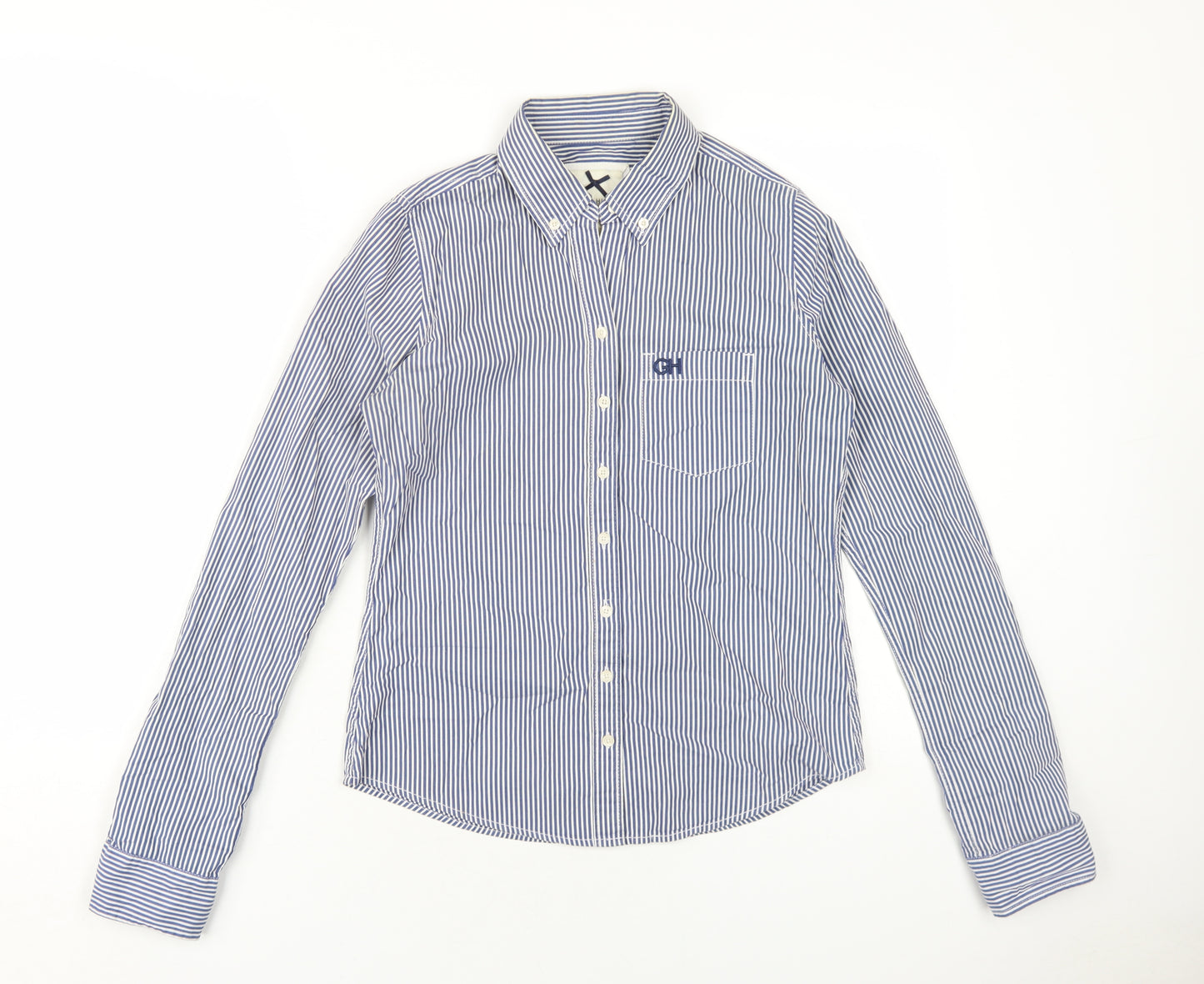 Gilly Hicks Womens Blue Striped Cotton Basic Button-Up Size S Collared