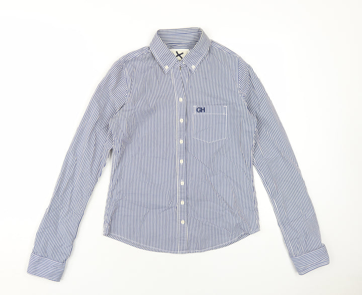 Gilly Hicks Womens Blue Striped Cotton Basic Button-Up Size S Collared