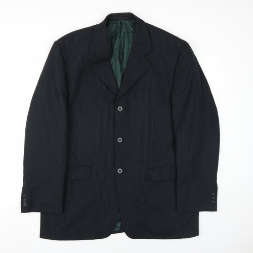 Sovrano Mens Black Striped Wool Jacket Blazer Size 40 Regular