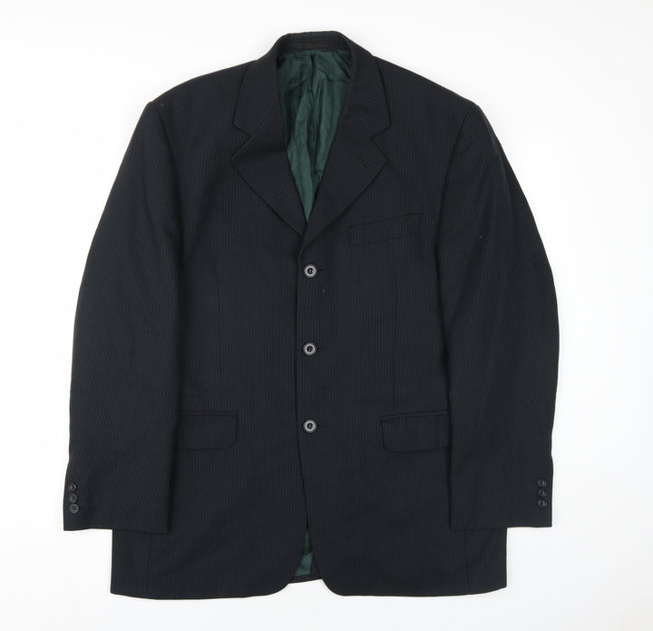 Sovrano Mens Black Striped Wool Jacket Blazer Size 40 Regular