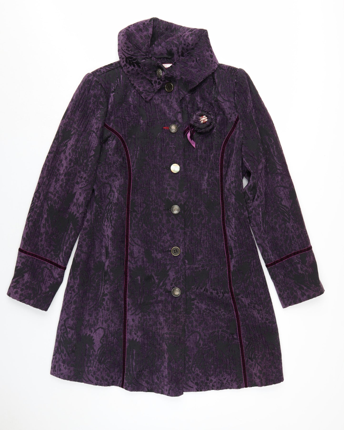 Joe Browns Womens Purple Floral Overcoat Coat Size 14 Button