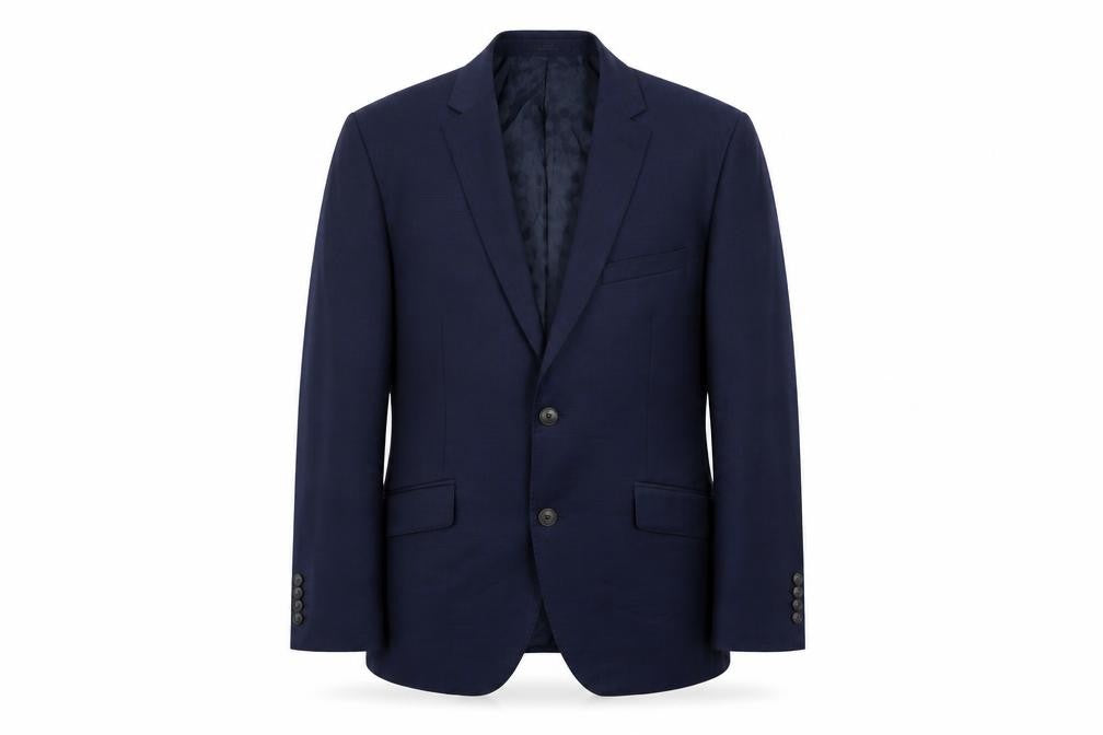 Front view of Marks & Spencer men’s blue wool jacket blazer, size 40, regular