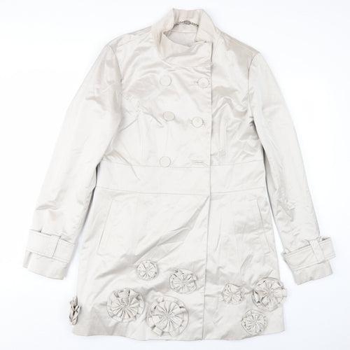 ABS Womens Silver Overcoat Coat Size L Button