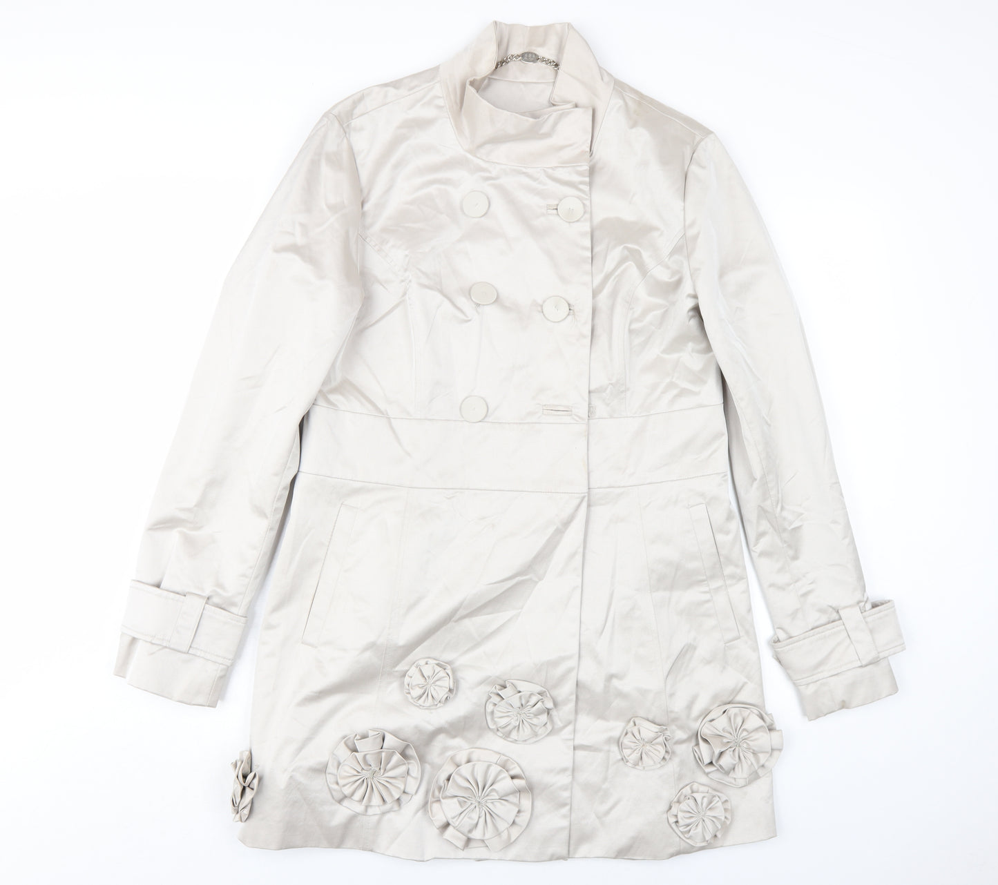 ABS Womens Silver Overcoat Coat Size L Button