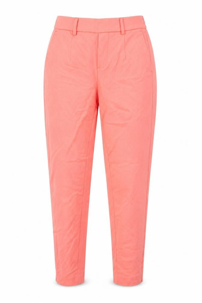 Front view of Object women’s pink polyester trousers, size UK 6, 28-inch leg regular