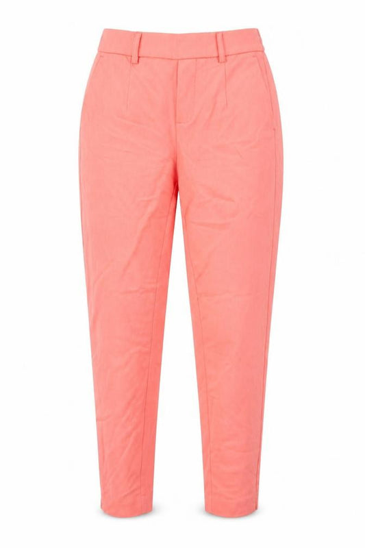 Front view of Object women’s pink polyester trousers, size UK 6, 28-inch leg regular