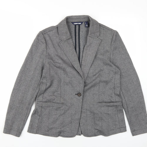 Lands' End Womens Grey Herringbone Jacket Blazer Size S Button