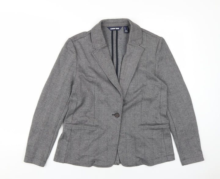 Lands' End Womens Grey Herringbone Jacket Blazer Size S Button
