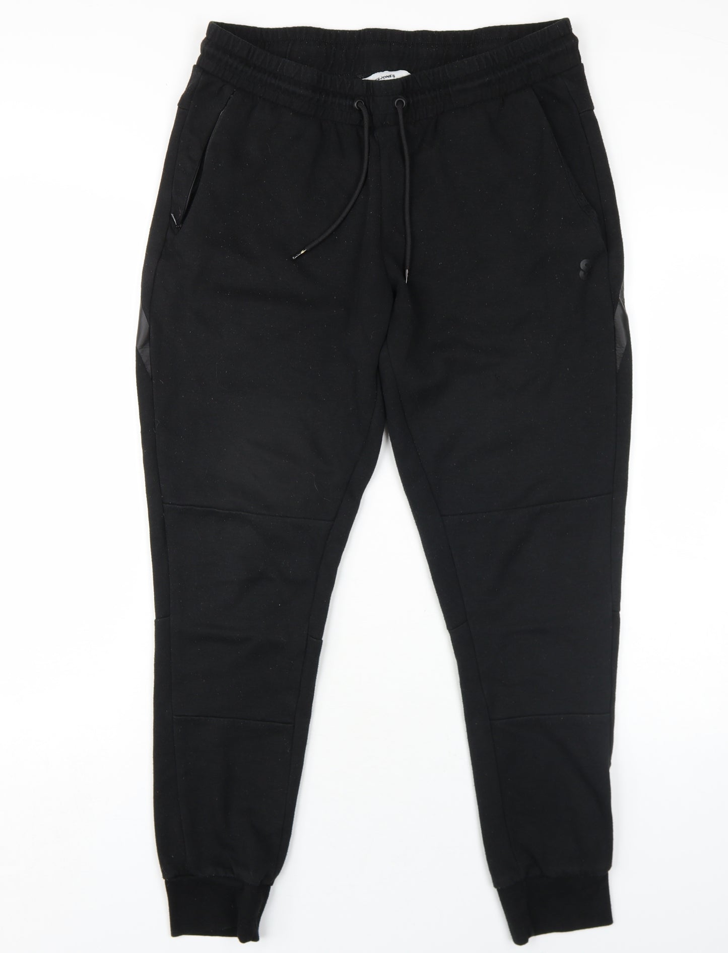 JACK & JONES Mens Black Polyester Jogger Trousers Size L L30 in Regular Drawstring