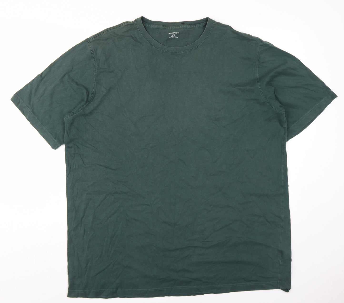 Lands' End Mens Green Cotton T-Shirt Size XL Round Neck