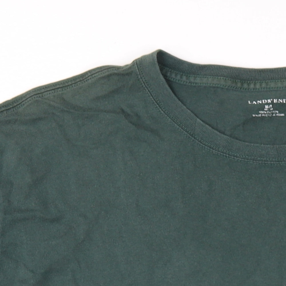 Lands' End Mens Green Cotton T-Shirt Size XL Round Neck