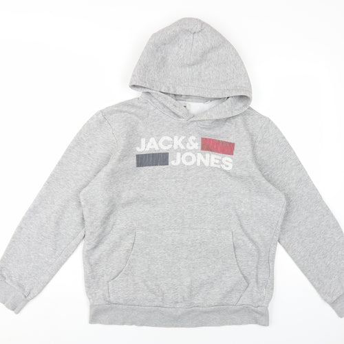 JACK & JONES Mens Grey Cotton Pullover Hoodie Size M