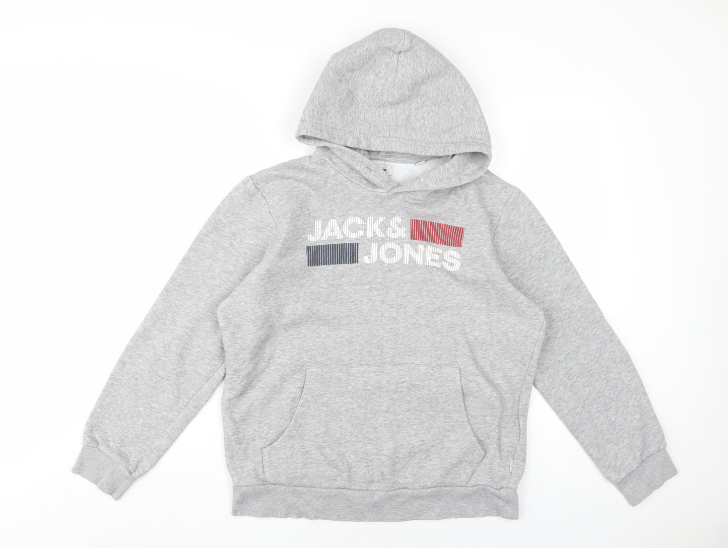 JACK & JONES Mens Grey Cotton Pullover Hoodie Size M