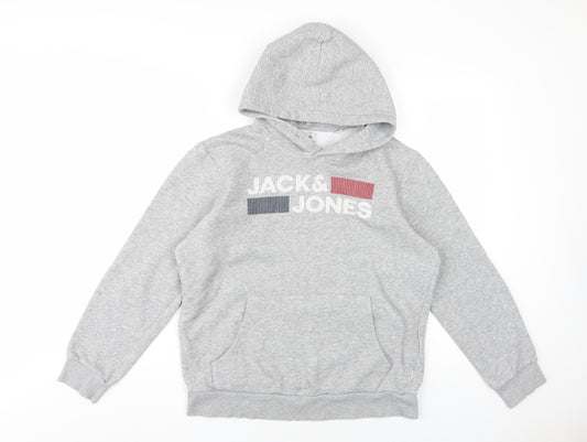 JACK & JONES Mens Grey Cotton Pullover Hoodie Size M