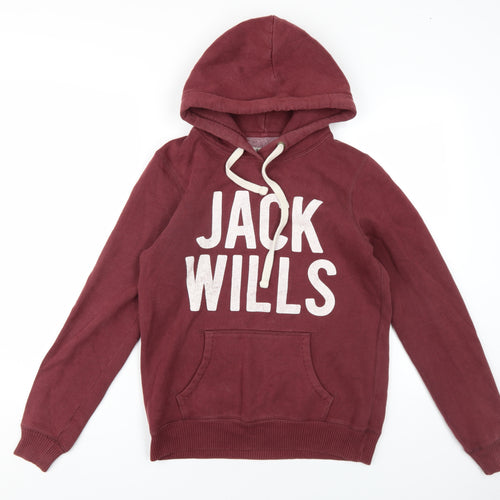 Jack Wills Womens Red Cotton Pullover Hoodie Size 10 Pullover