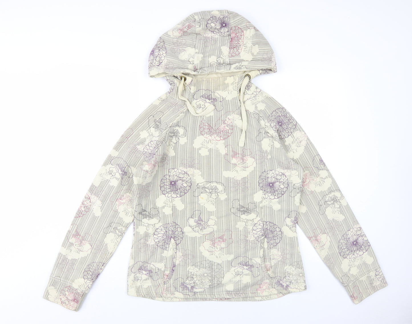 Fat Face Womens Ivory Floral Cotton Pullover Hoodie Size 12 Pullover