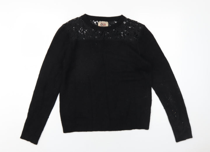 Arabella & Addison Womens Black Round Neck Nylon Pullover Jumper Size M