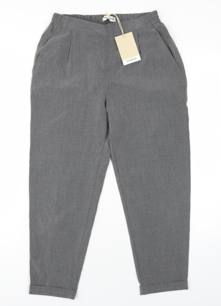 Pull&Bear Womens Grey Polyester Trousers Size S L26 in Regular