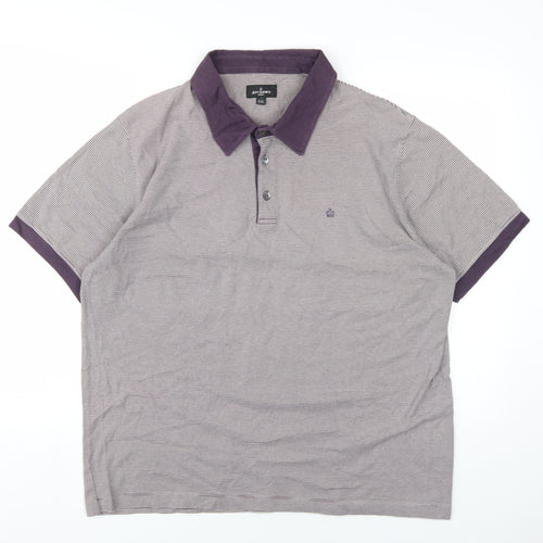 Jeff Banks Mens Purple Striped Cotton Polo Size 2XL Collared Button