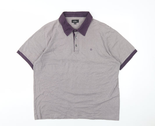 Jeff Banks Mens Purple Striped Cotton Polo Size 2XL Collared Button