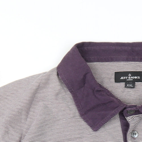 Jeff Banks Mens Purple Striped Cotton Polo Size 2XL Collared Button