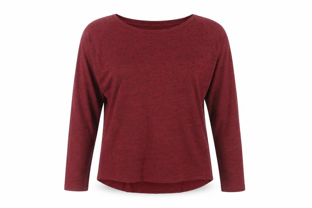 Front view of Sandwich women’s red polka dot polyester basic t-shirt, size L, round neck