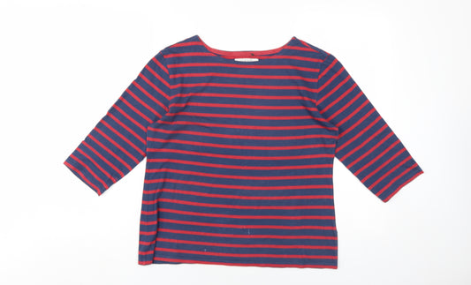 Seasalt Womens Blue Striped Cotton Basic T-Shirt Size 12 Round Neck