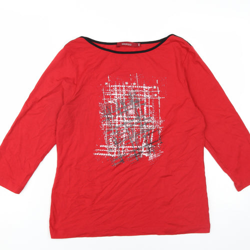 Bianca Womens Red Viscose Basic T-Shirt Size 12 Boat Neck
