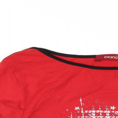 Bianca Womens Red Viscose Basic T-Shirt Size 12 Boat Neck