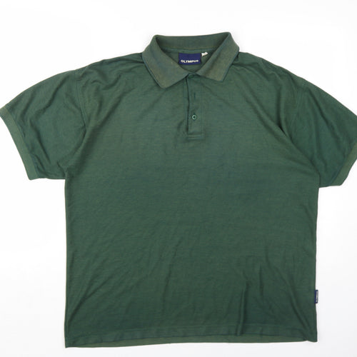 Olympus Mens Green Cotton Polo One Size Collared Button