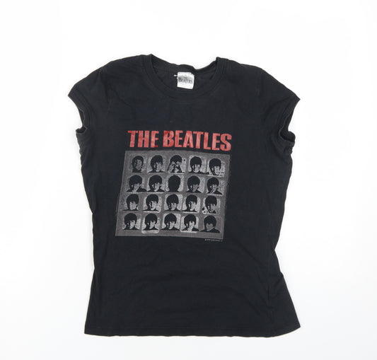 The Beatles Womens Black Cotton Basic T-Shirt Size 12 Round Neck