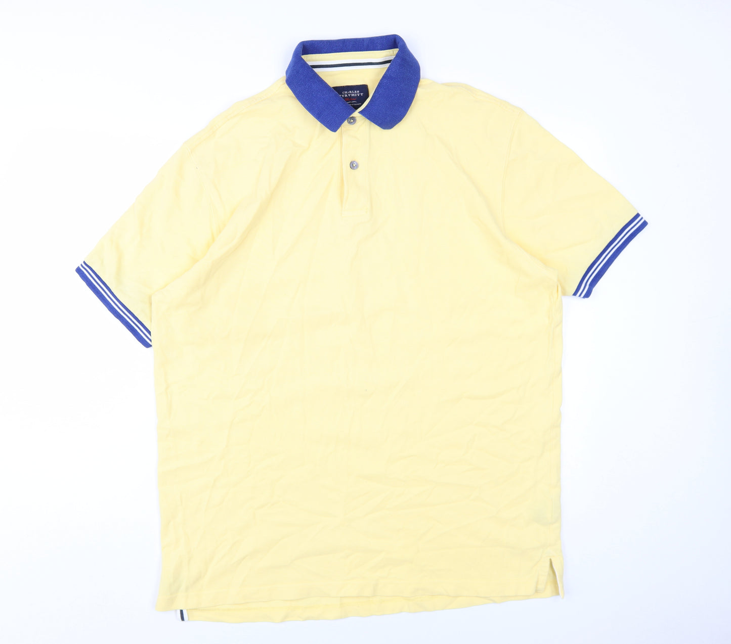 Charles Tyrwhitt Mens Yellow Cotton Polo Size XL Collared Button