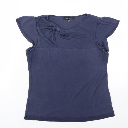 Laura Ashley Womens Blue Silk Basic T-Shirt Size 14 Round Neck