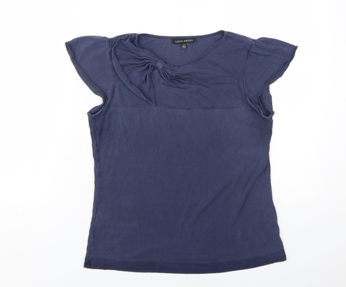 Laura Ashley Womens Blue Silk Basic T-Shirt Size 14 Round Neck