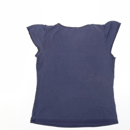 Laura Ashley Womens Blue Silk Basic T-Shirt Size 14 Round Neck