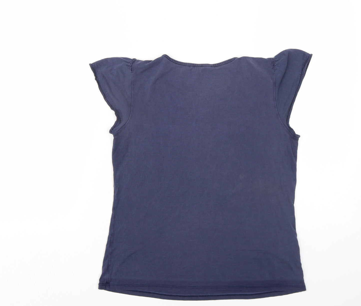 Laura Ashley Womens Blue Silk Basic T-Shirt Size 14 Round Neck