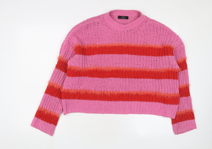 Bershka Women's Pink Striped Knit Pullover Jumper