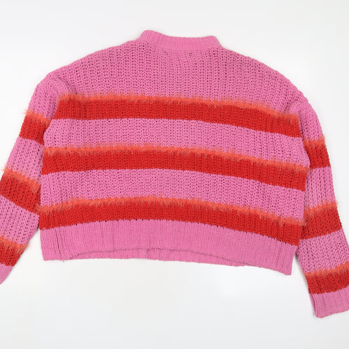 Bershka Women's Pink Striped Knit Pullover Jumper
