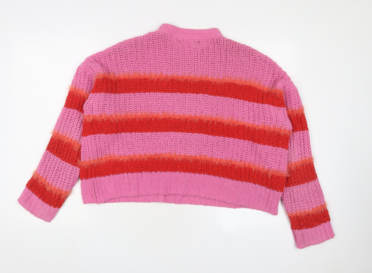 Bershka Women's Pink Striped Knit Pullover Jumper