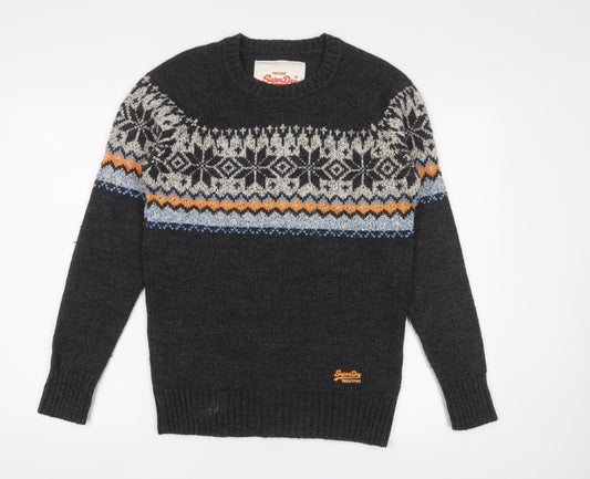 Superdry Men's Black Fair Isle Knit Pullover Jumper S