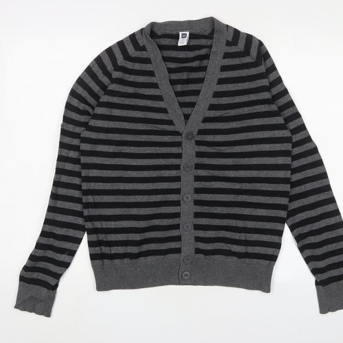 GAP Men's Black Striped Cardigan Small V-Neck