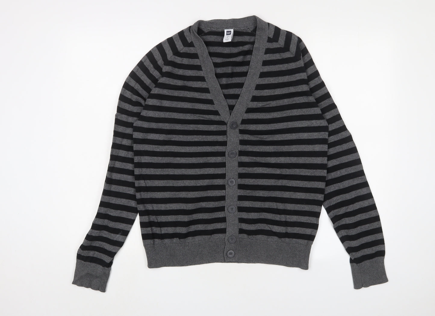 GAP Men's Black Striped Cardigan Small V-Neck