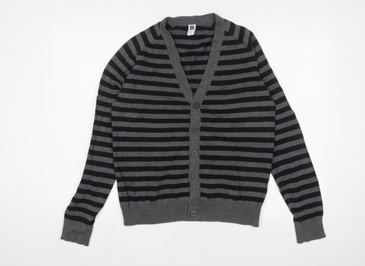 GAP Men's Black Striped Cardigan Small V-Neck