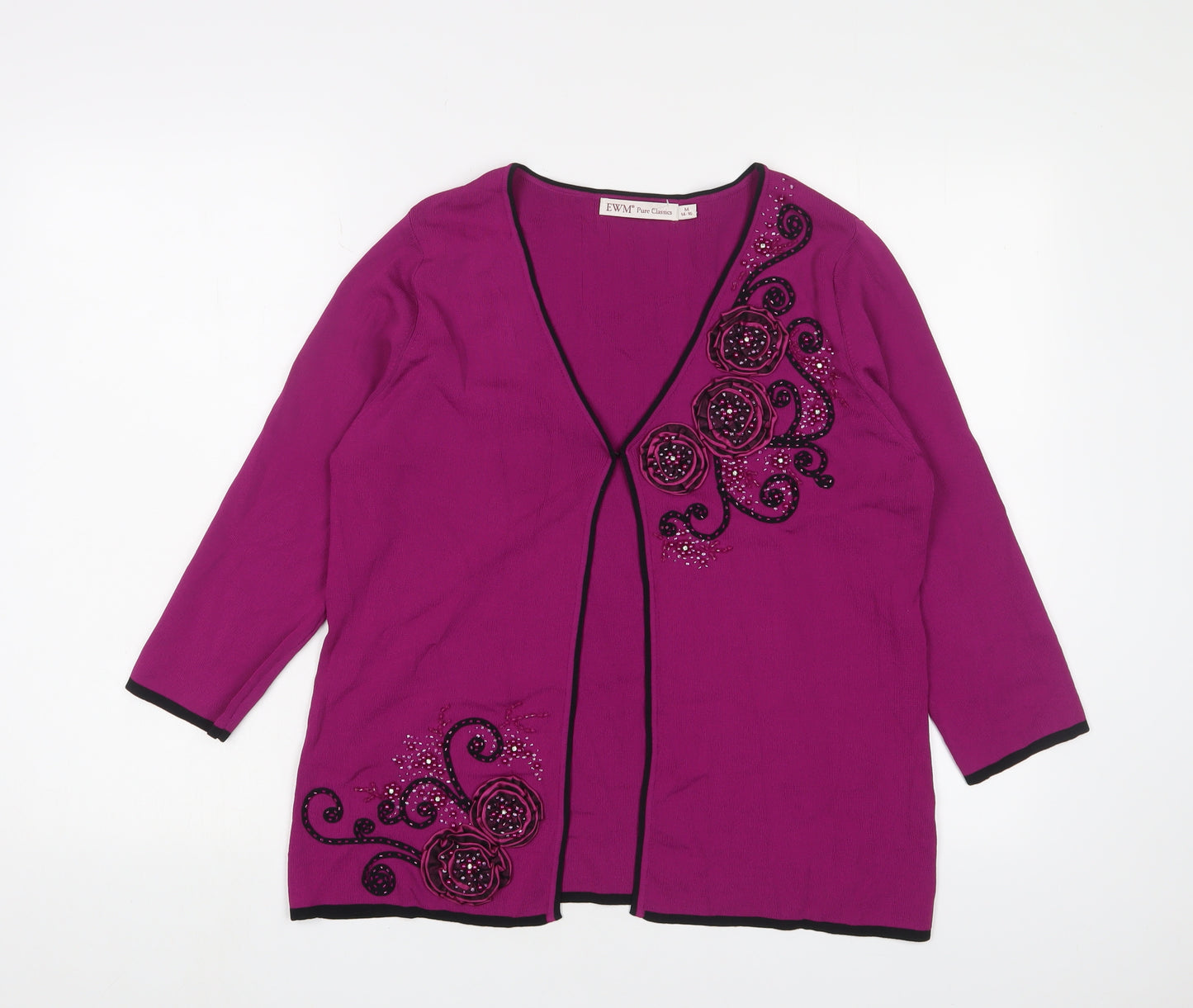 EWM Women's Purple Embroidered Cardigan, Size M