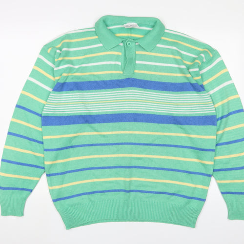 Wolsey Men's Green Striped Pullover Jumper L