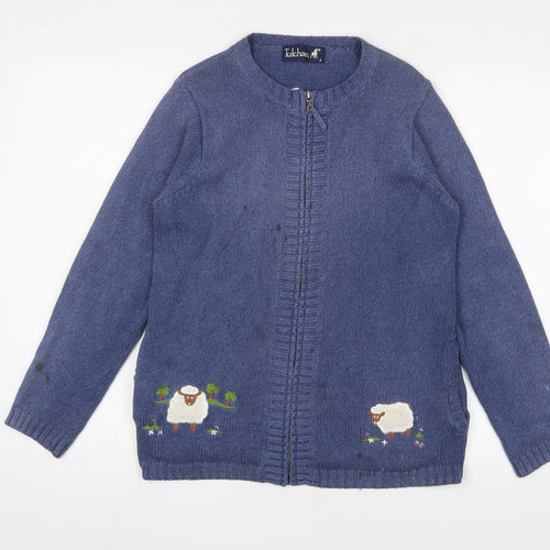 Tulchan Women's Blue Small Cardigan with Sheep Embroidery