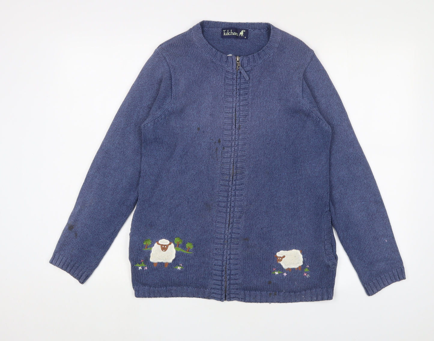 Tulchan Women's Blue Small Cardigan with Sheep Embroidery