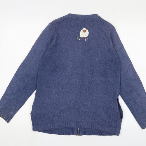 Tulchan Women's Blue Small Cardigan with Sheep Embroidery