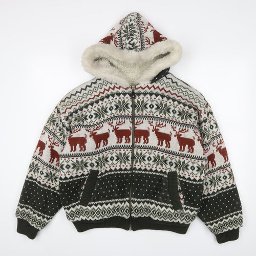 Avenir Domani Men's Multicoloured M Chunky Knit Hooded Jumper